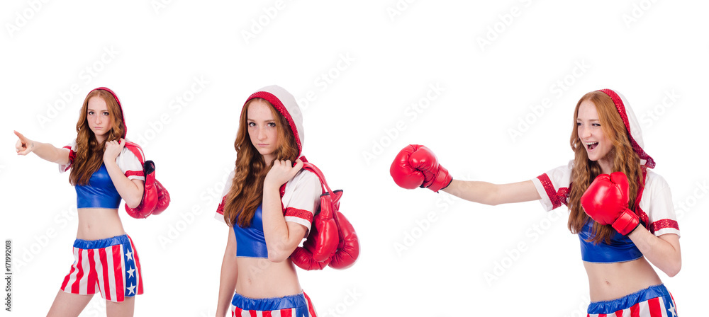 Woman boxer in uniform with US symbols Woman boxer in uniform with US symbols