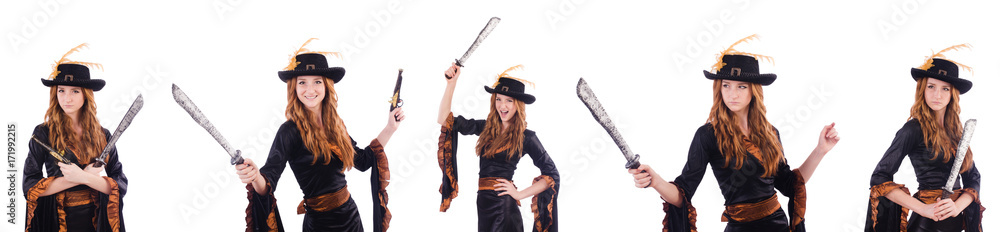 Woman pirate isolated on the white