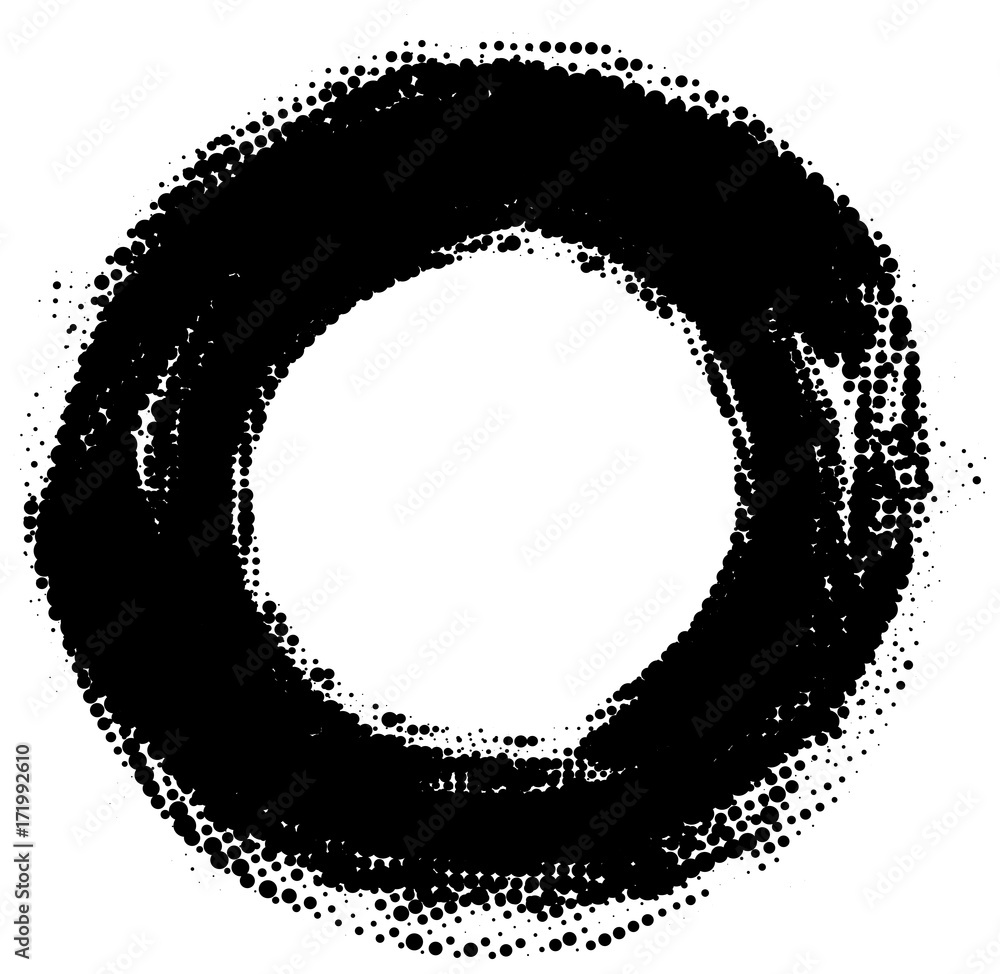 Abstract black and white halftone paintbrush swirl circle isolated Abstract black and white halftone paintbrush swirl circle isolated