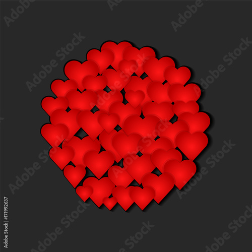 Logo design with red hearts on dark background, stock vector illustration