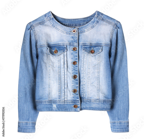 Blue denim female jacket isolated. photo