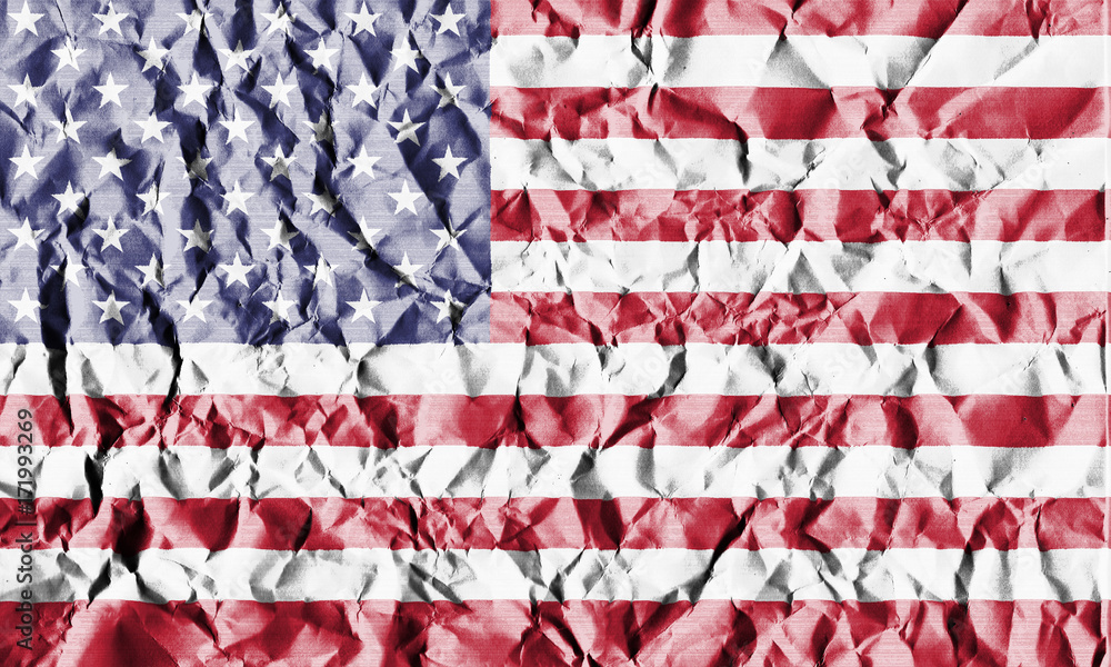 USA Crisis Concept: Crumpled Paper US Flag USA Crisis Concept: Crumpled Paper US Flag
