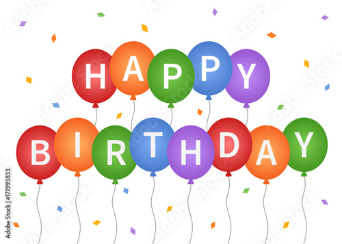Happy birthday colorful balloons with confetti celebration greeting card design for apps and print