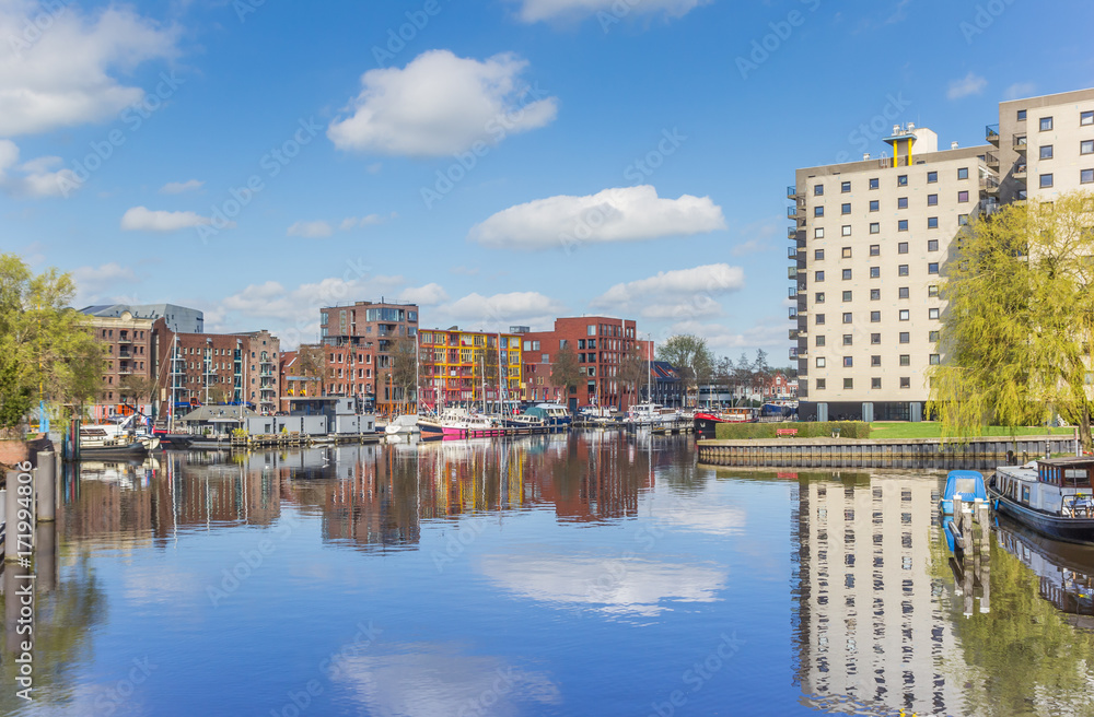 Fototapeta premium Apartment buildings at the east harbor of Groningen