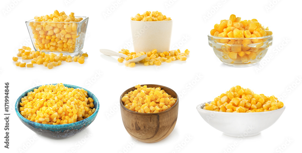 Collage of corn kernels on white background Collage of corn kernels on white background