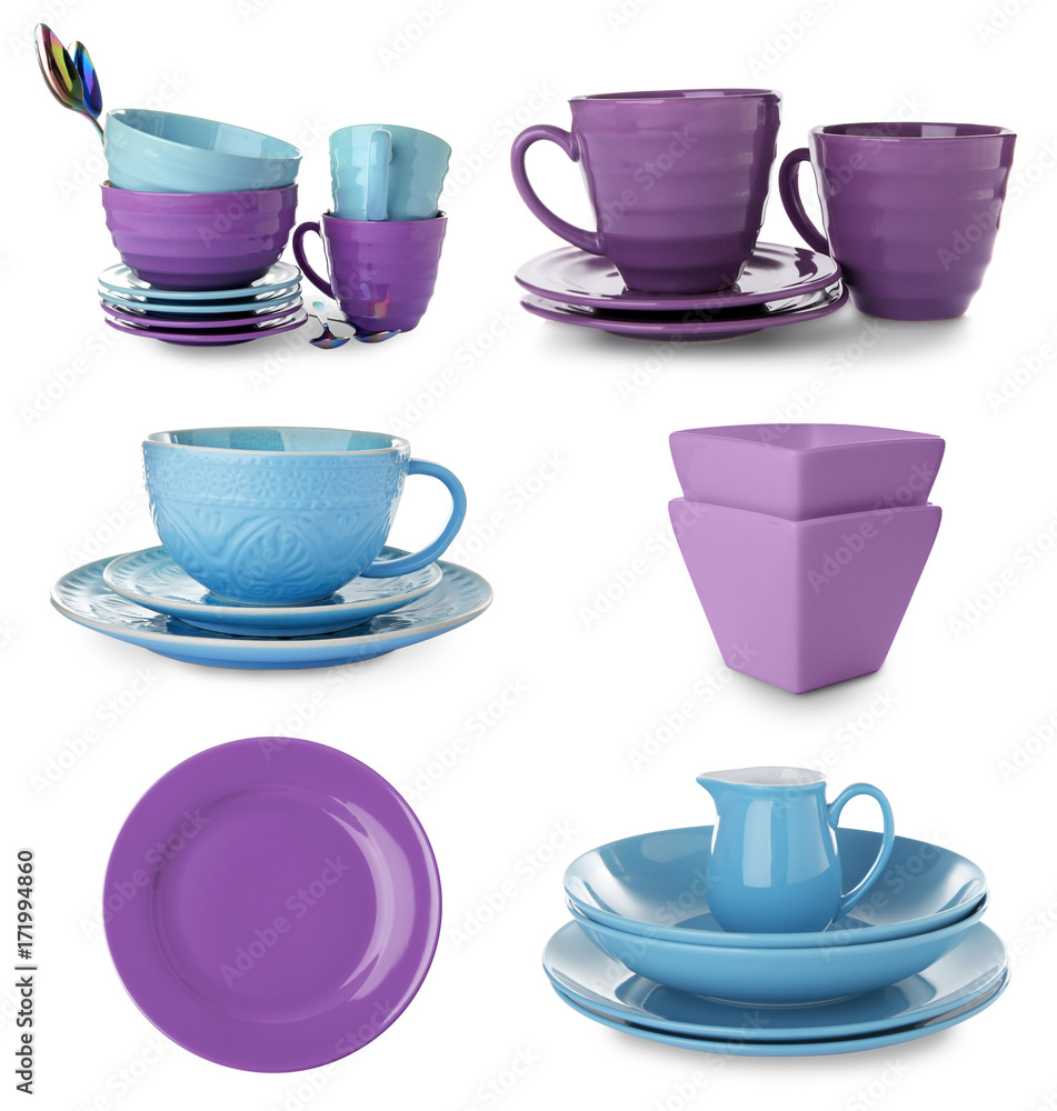 Different tableware on white background Different tableware on white background