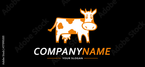 Logo Cow Funny black and Orange. Vector illustration.