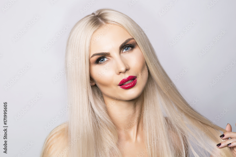 Beautiful blonde woman with red sexy lips Beautiful blonde woman with red sexy lips