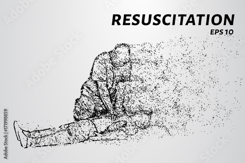Resuscitation of the particles. People doing CPR on the victim. Vector illustration