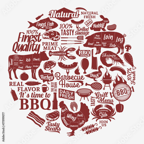 Vector barbecue, grill and steak house illustration