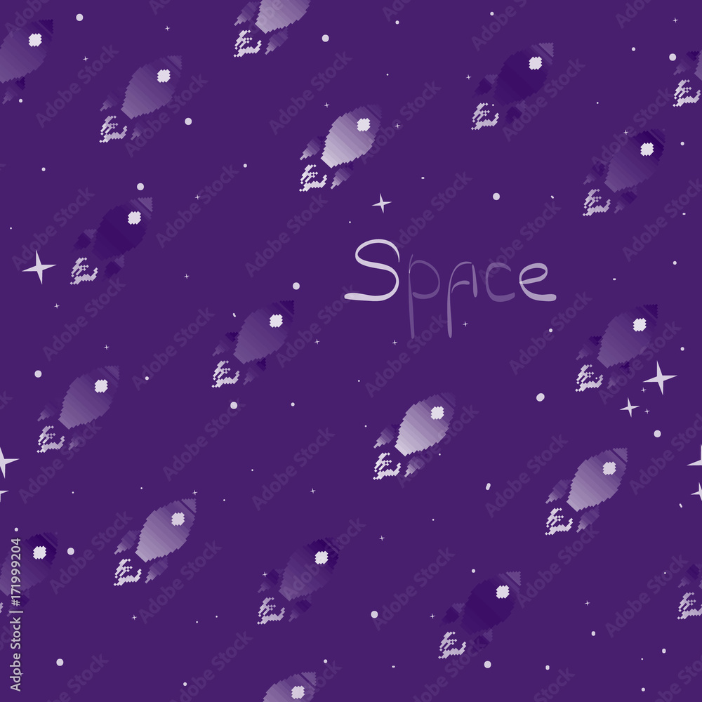 Seamless pattern vector of spaceships. Space cartoon pattern.  Ideal for children room decoration, wrapping, cards, baby shower, banners, backgrounds.
