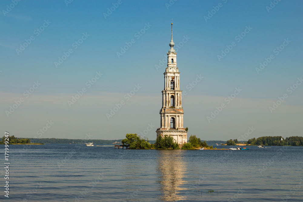Flooded Belfry (Bell tower) is a part of the flooded church and the famous landmark of Kalyazin. Golden Ring of Russia. Flooded Belfry (Bell tower) is a part of the flooded church and the famous landmark of Kalyazin. Golden Ring of Russia.