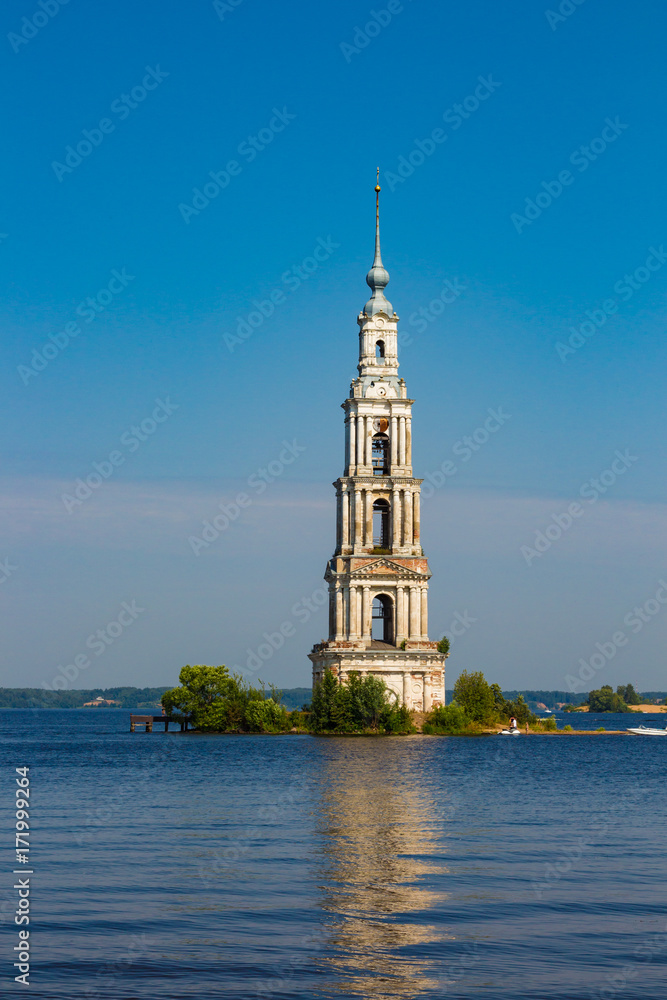 Flooded Belfry (Bell tower) is a part of the flooded church and the famous landmark of Kalyazin. Golden Ring of Russia. Flooded Belfry (Bell tower) is a part of the flooded church and the famous landmark of Kalyazin. Golden Ring of Russia.