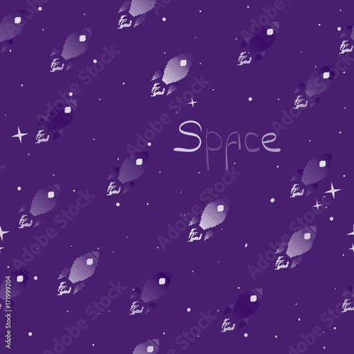 Seamless pattern vector of spaceships. Space cartoon pattern. Ideal for children room decoration, wrapping, cards, baby shower, banners, backgrounds.