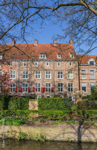 Houses with red shutters in the historic center of Amersfoort