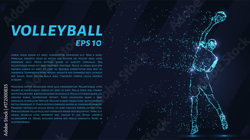 Volleyball, particle divergent composition, vector illustration. Silhouette of a volleyball from particles.