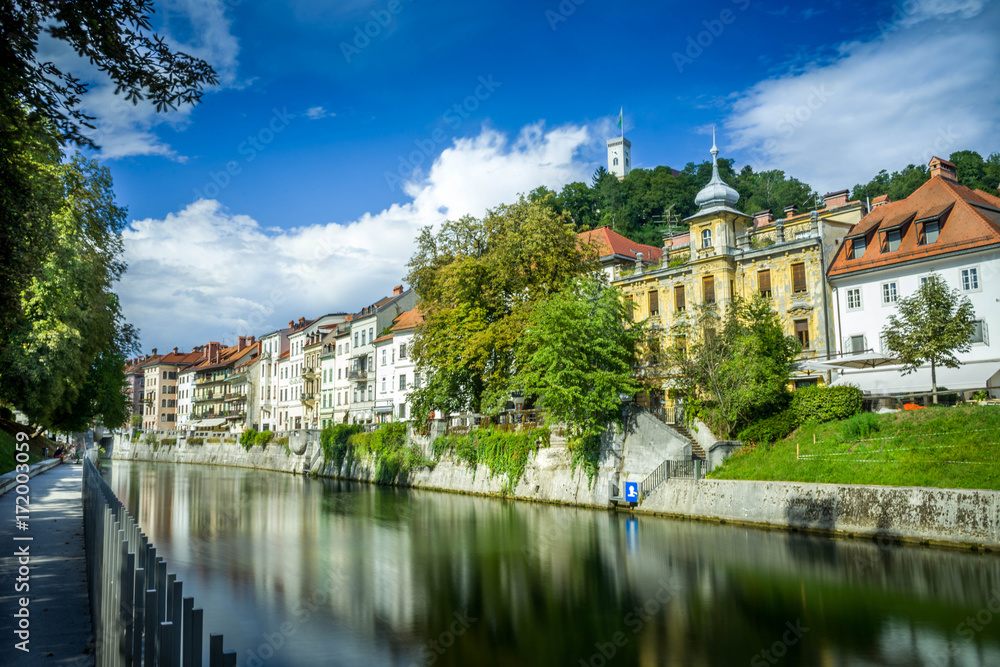 ljubljana river and architecture of the city Slovenia