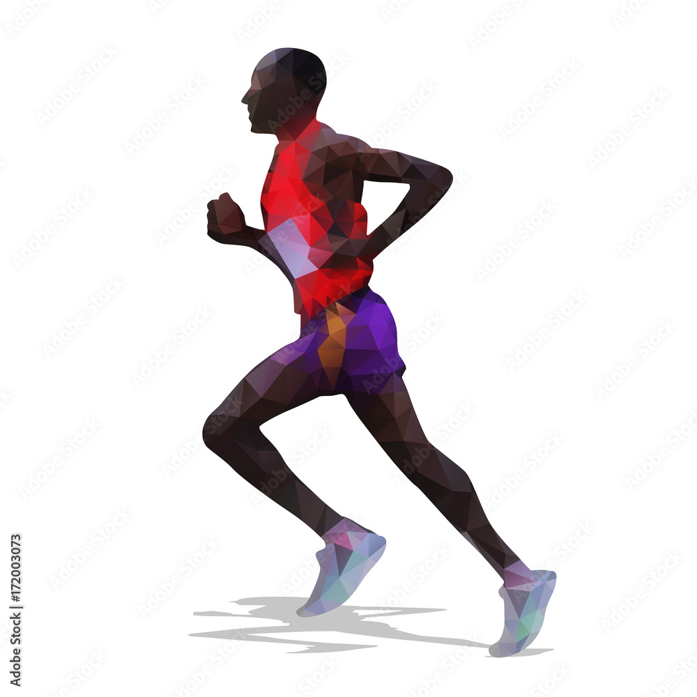 Run, geometric marathon runner in red shirt, side view Run, geometric marathon runner in red shirt, side view