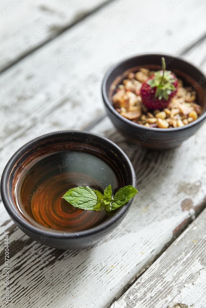 Granola and jasmine tea Granola and jasmine tea