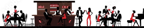 Silhouettes of people sitting in a restaurant photo