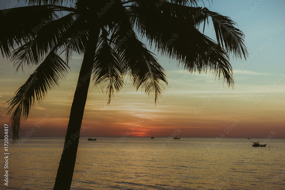 Phu quoc island scenic view. Sunset over the ocean.