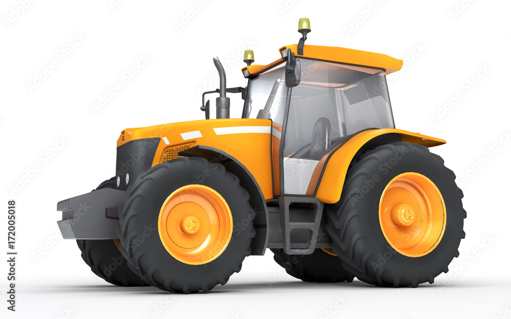 Wheel agricultural tracktor isolated on white background. Side view Wheel agricultural tracktor isolated on white background. Side view
