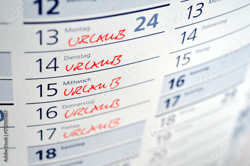 Urlaub, Urlaubsplanung, Freizeit, Reise, Erholungsurlaub, Kalender, Arbeitsrecht, Tarifvertrag, Arbeitsvertrag, Ferien, Sabbatical