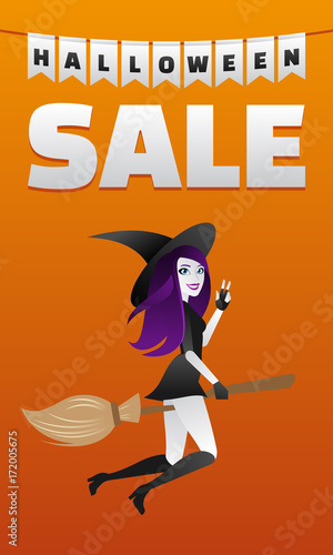 halloween sexy witch flying on broom from boutique shopping sale