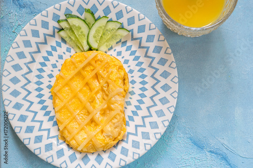 Funny Breakfast for kids - omelette look like pineapple