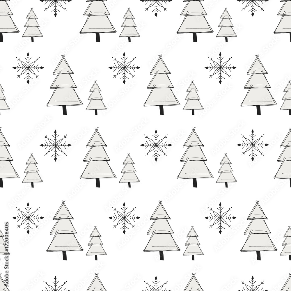 Obraz premium Cute winter hand drawn seamless pattern with Christmas elements. New Year vector illustration