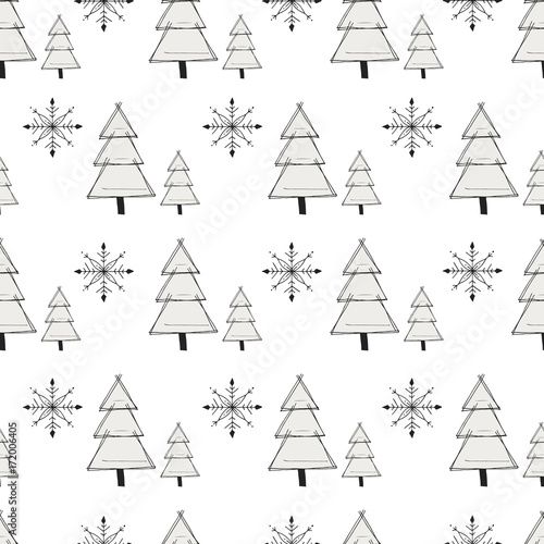 Cute winter hand drawn seamless pattern with Christmas elements. New Year vector illustration