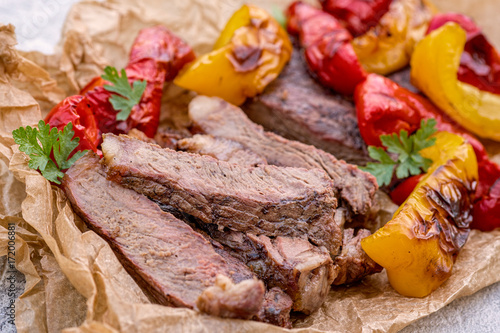 Grilled Beef Steak Fajitas with colorful bell peppers
