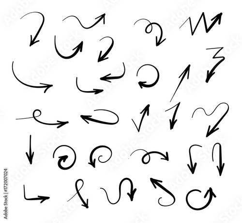 Hand drawn arrows set isolated on white.