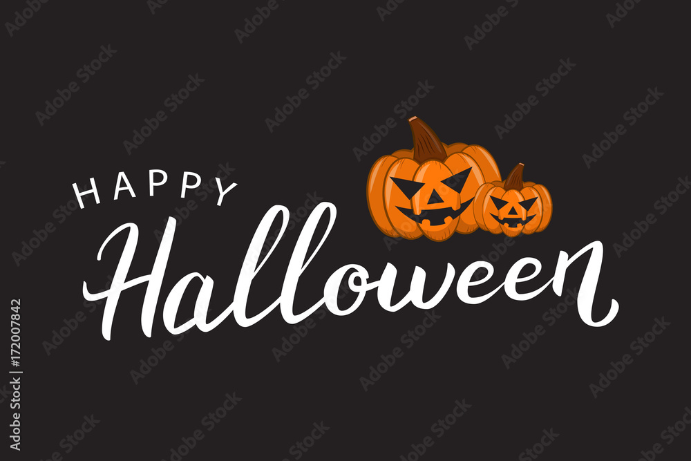 Vector isolated lettering for Halloween and pumpkins for decoration and covering on the dark background. Concept of Happy Halloween. Vector isolated lettering for Halloween and pumpkins for decoration and covering on the dark background. Concept of Happy Halloween.