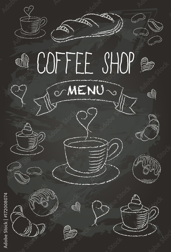 Chalkboard Coffee Shop Bistro Vector Food Icons 1