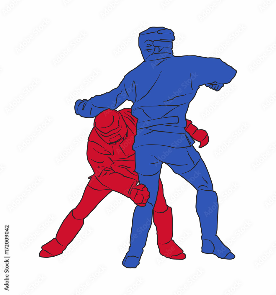Red Combat Sambo Fighter Ducking To Avoid Punch Red Combat Sambo Fighter Ducking To Avoid Punch