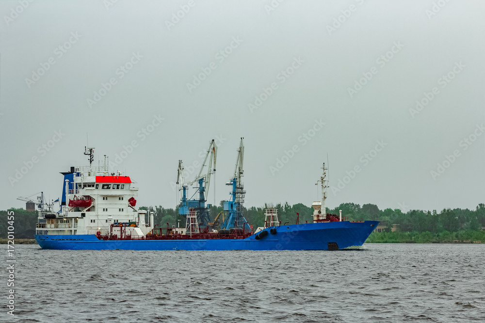 Blue cargo tanker ship