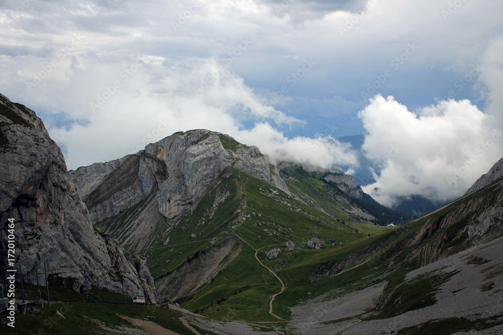 Scenic cloudy view from Mount Pilatus, Switzerland