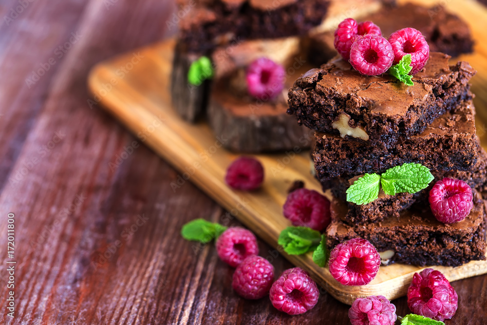 Brownie with raspberry background Brownie with raspberry background