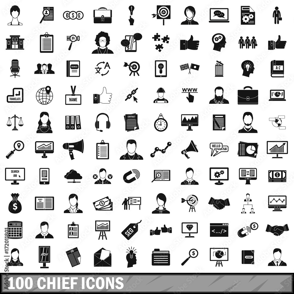100 chief icons set, simple style 