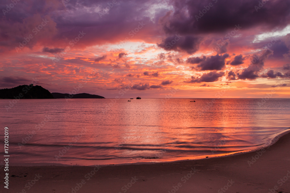 Beautiful vivid sunset at paradise beach Borneo Malaysia Beautiful vivid sunset at paradise beach Borneo Malaysia