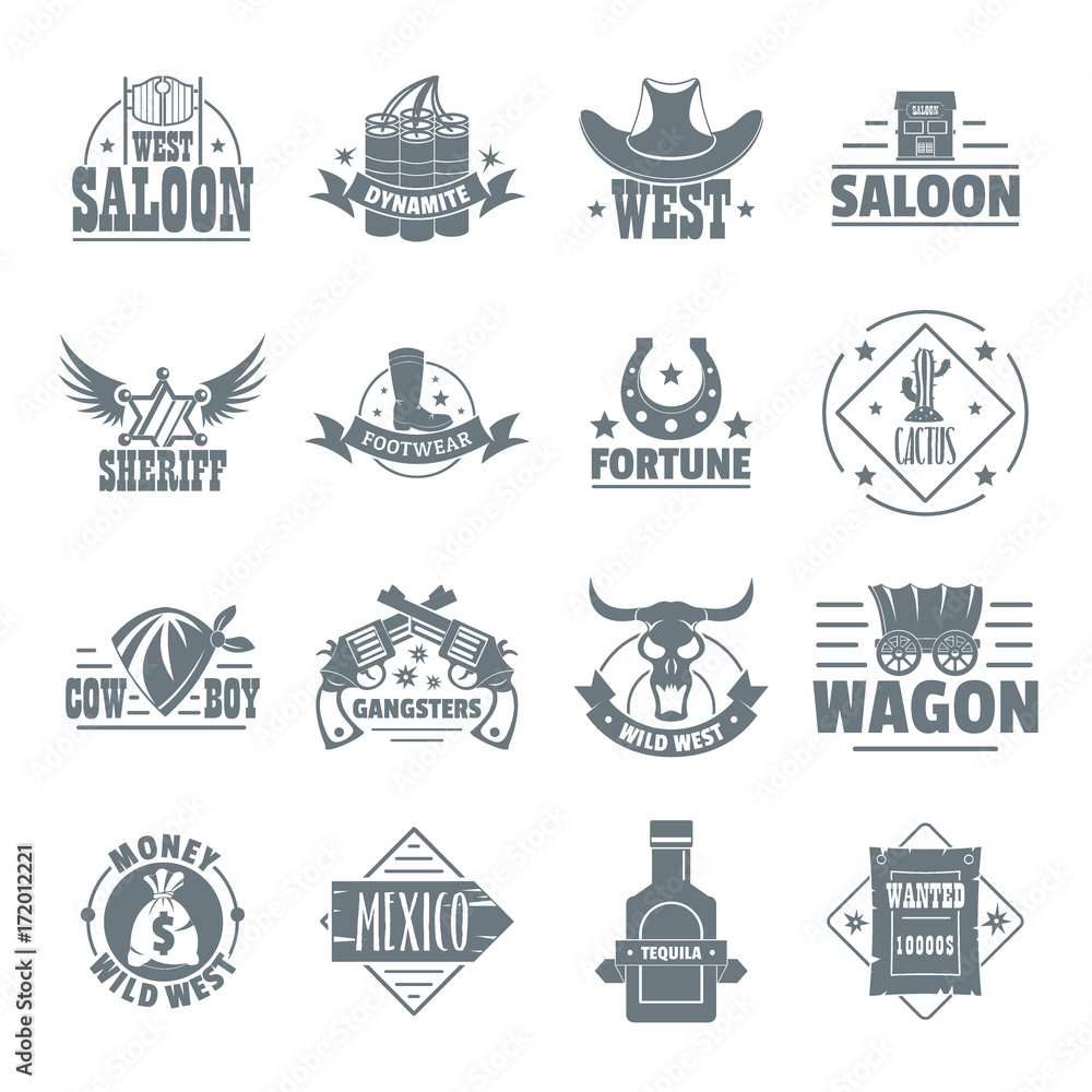Wild west logo icons set, simple style Wild west logo icons set, simple style
