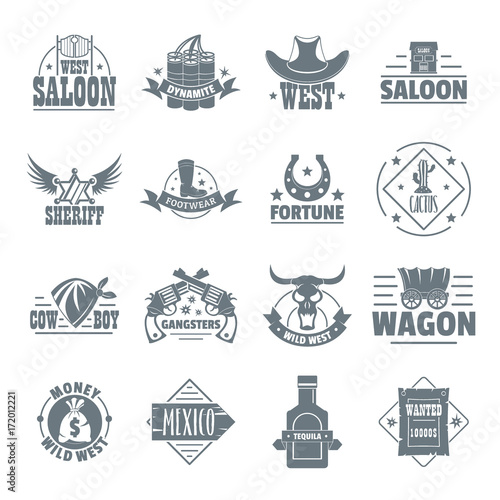 Wild west logo icons set, simple style