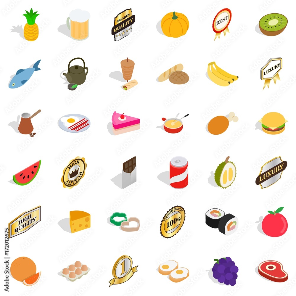 Eating icons set, isometric style Eating icons set, isometric style