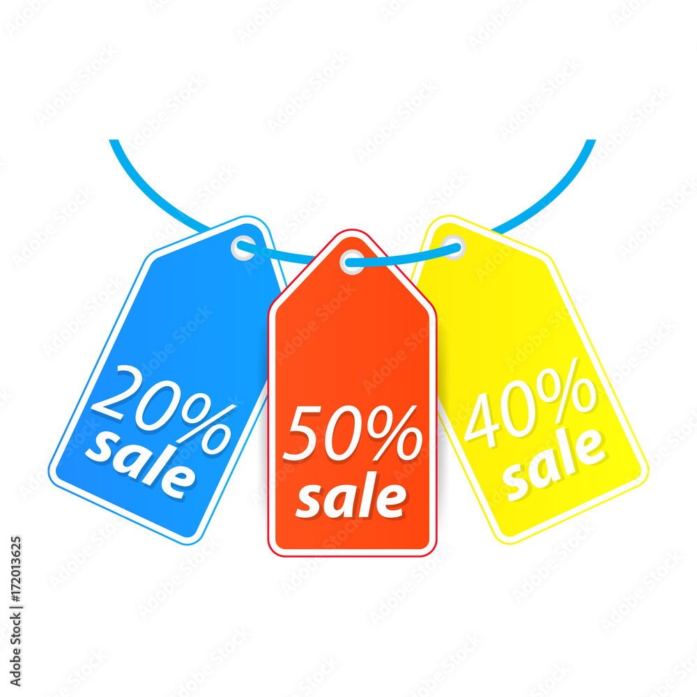 Price tag hang on the thread. Vector illustration .