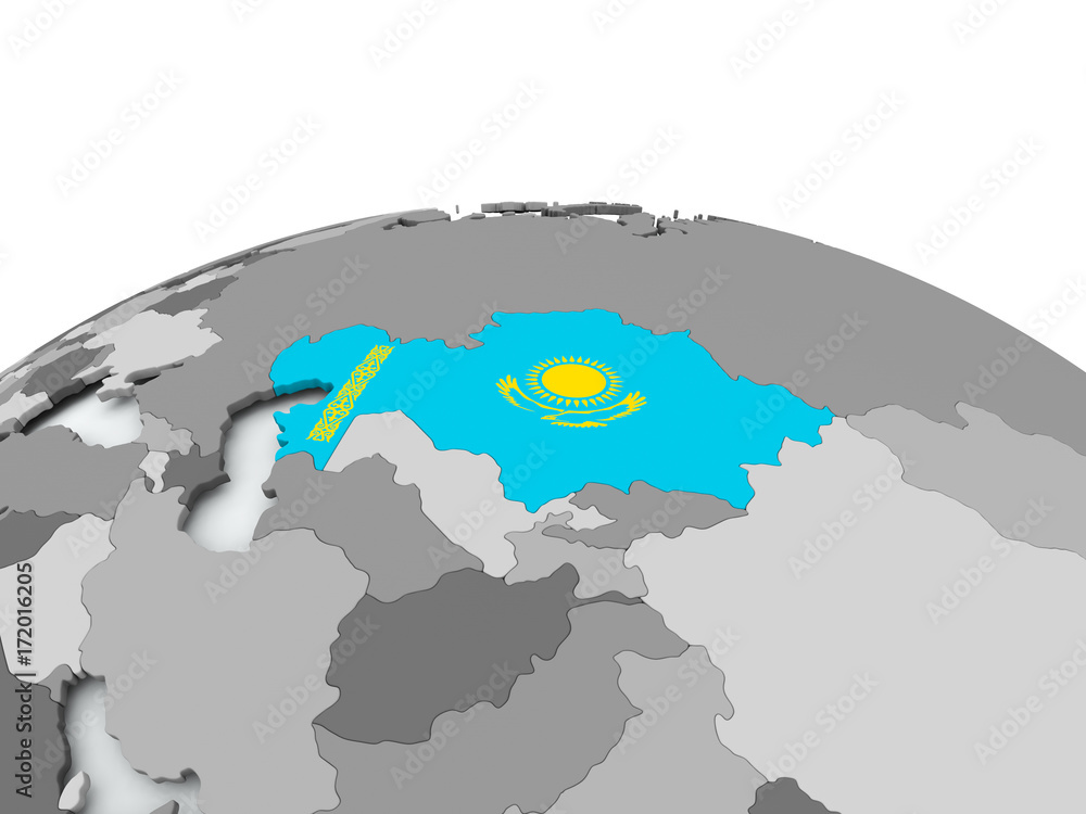 Flag of Kazakhstan on globe