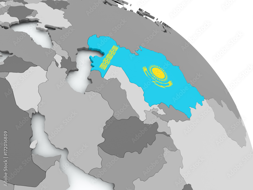Map of Kazakhstan with flag on globe