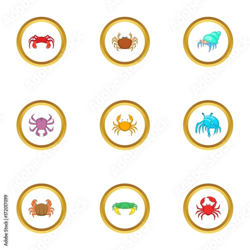 Seafood icons set, cartoon style