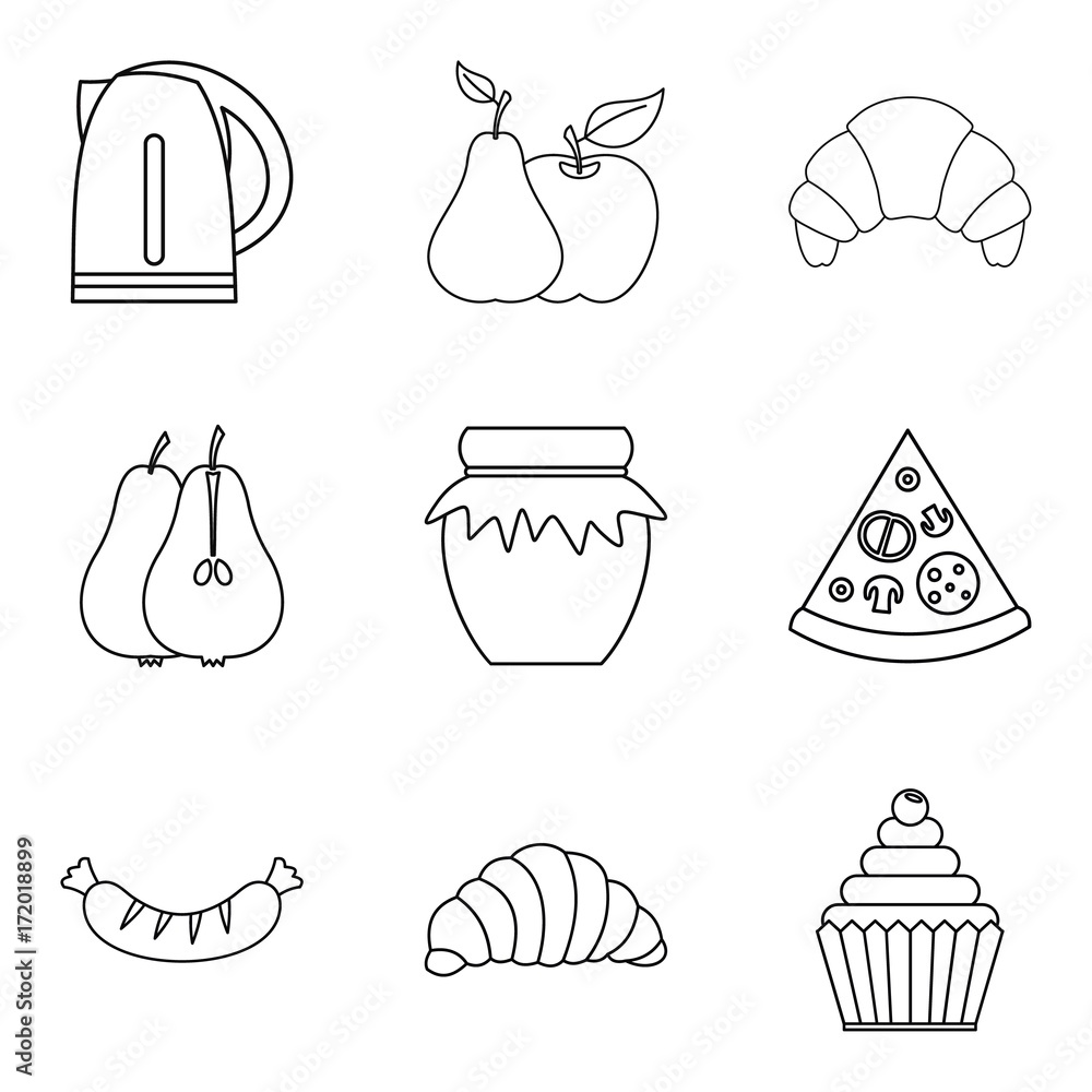 Eco food icon set, outline style