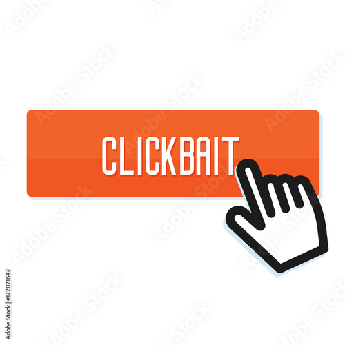 Clickbait. Cursors of the hand fly to the laptop, press the button. Digital Marketing